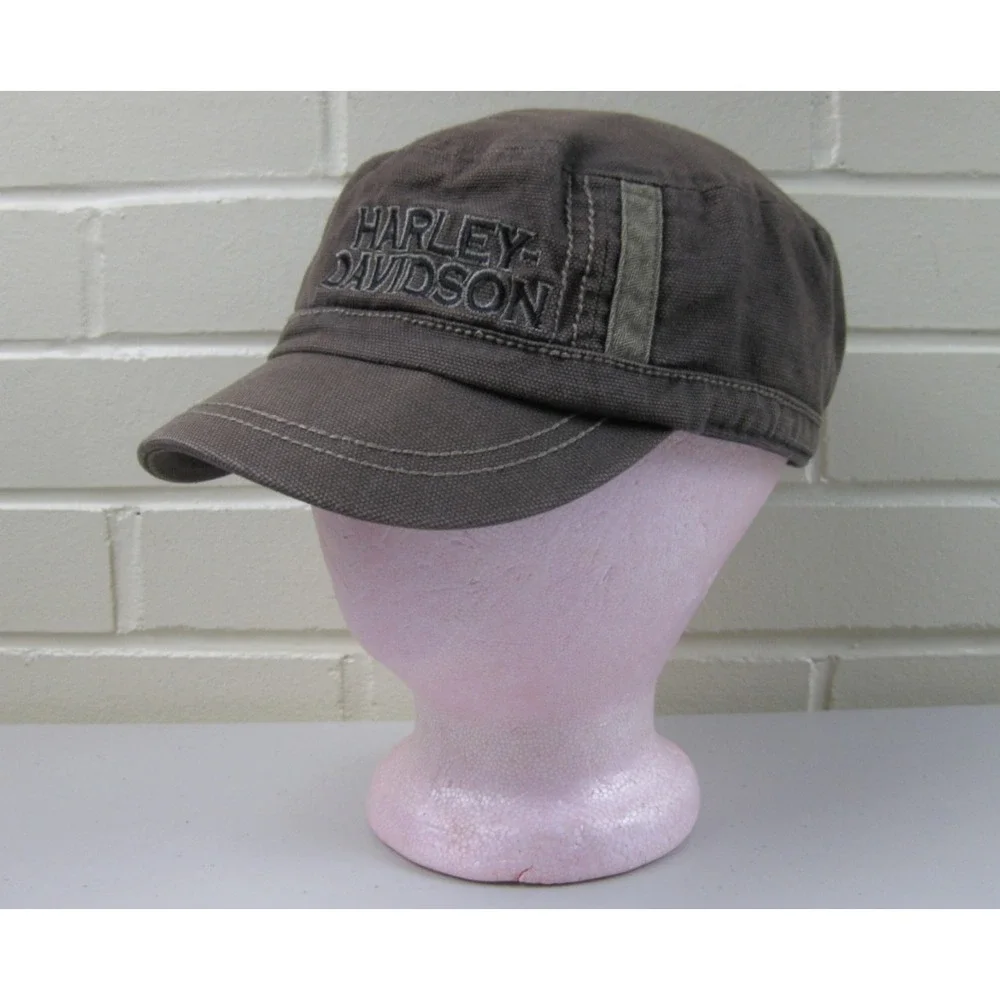 Harley Davidson Canvas Cadet Cap Short Bill Baseball Hat Adjustable Strapback